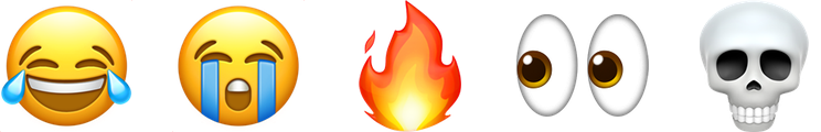 Apple's designs for face with tears of joy, loudly crying face, fire, eyes and skull