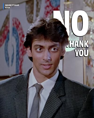 Large white type reading NO THANK YOU set behind the subject